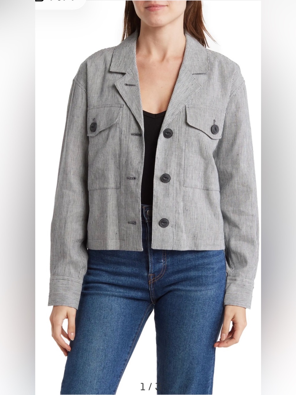 New rag & bone Jessie Boxy Oversized Cropped Jacket Navy Blue Pinstripe Medium